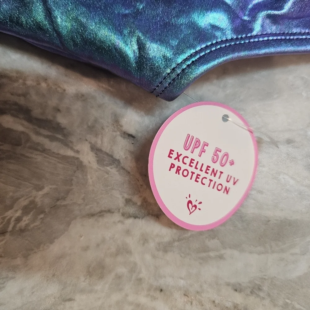 NWT Justice Iridescent One Piece Swimsuit Girls 14 UPF 50+